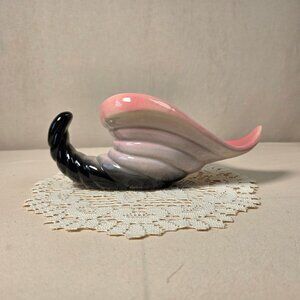 Vintage Hull Pottery Cornucopia Vase Pink & Black Ceramic Decorative Home Accent